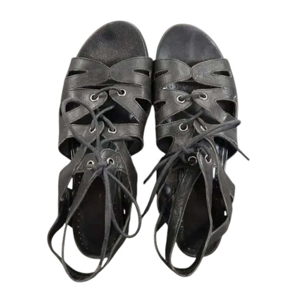 Vaneli Shoes Womens 9 Sandal Gladiator Leather Lace Up Flats Fashion Black Boho - Picture 7 of 15